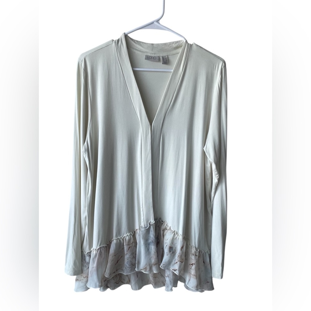 LOGO by Lori Goldstein Cream V-Neck Blouse